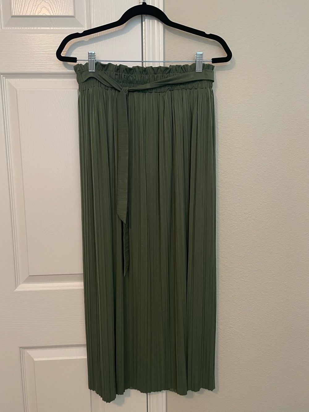 Women's Olive Green Maxi Skirt with Waist Tie